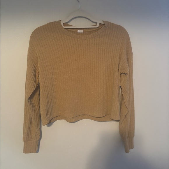 Aritzia Wilfred Free Rudko Cropped Long Sleeve Ribbed Sweater Small Tan Brown - Picture 2 of 6